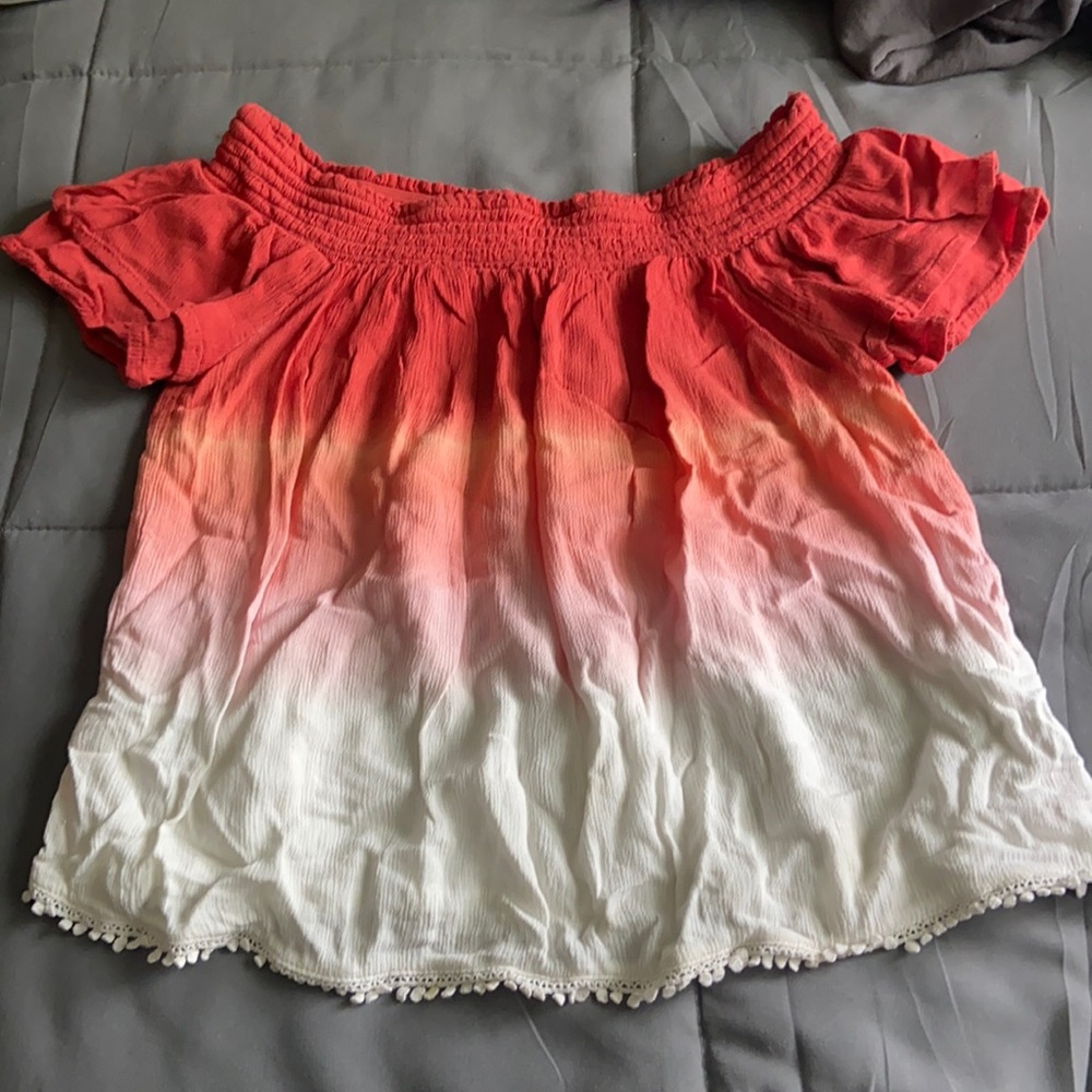off the shoulder peach ombre shirt